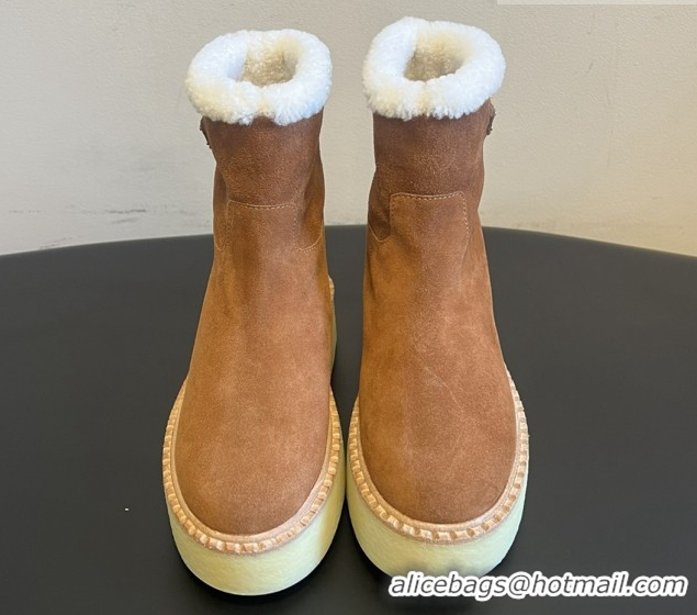 Good Looking Prada Suede & Shearling Platform Booties P121606 Brown 121606 2026