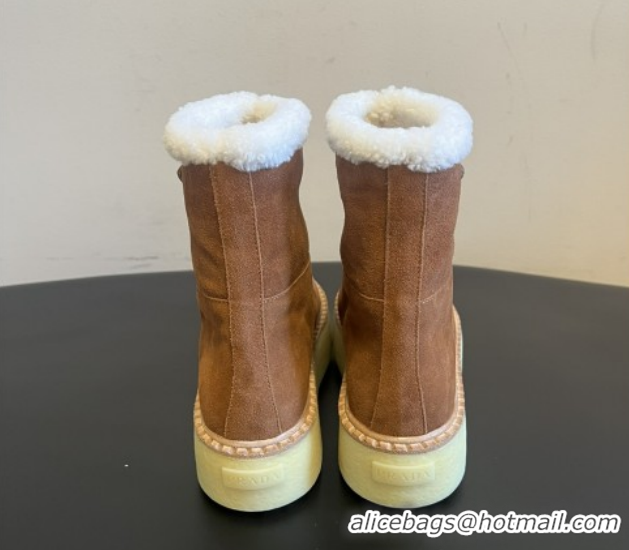 Good Looking Prada Suede & Shearling Platform Booties P121606 Brown 121606 2026