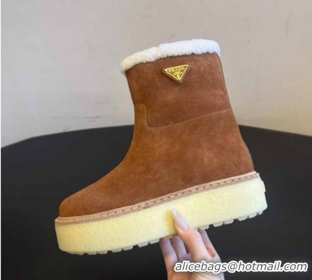 Good Looking Prada Suede & Shearling Platform Booties P121606 Brown 121606 2026