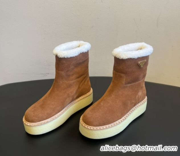 Good Looking Prada Suede & Shearling Platform Booties P121606 Brown 121606 2026