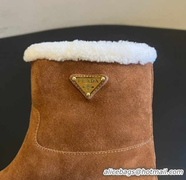 Good Looking Prada Suede & Shearling Platform Booties P121606 Brown 121606 2026