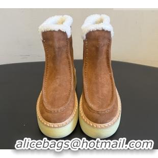 Luxury Discount Prada Suede & Shearling Platform Booties P121607 Brown 5121607 2026