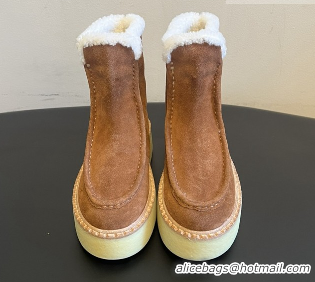 Luxury Discount Prada Suede & Shearling Platform Booties P121607 Brown 5121607 2026