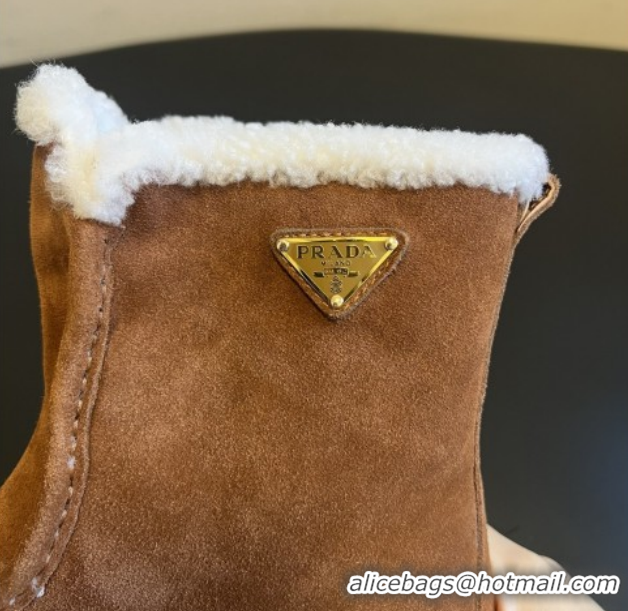 Luxury Discount Prada Suede & Shearling Platform Booties P121607 Brown 5121607 2026