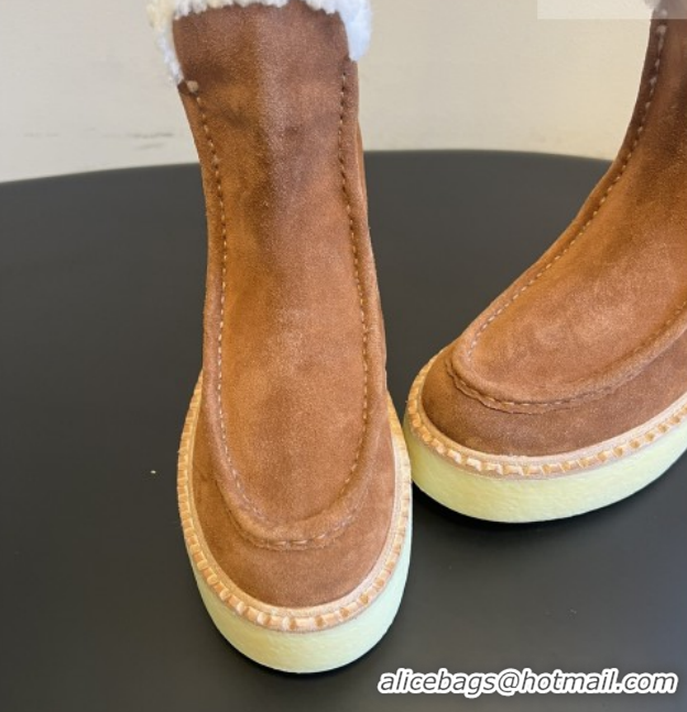 Luxury Discount Prada Suede & Shearling Platform Booties P121607 Brown 5121607 2026