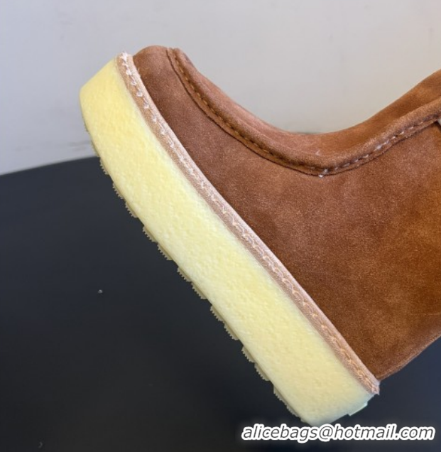 Luxury Discount Prada Suede & Shearling Platform Booties P121607 Brown 5121607 2026