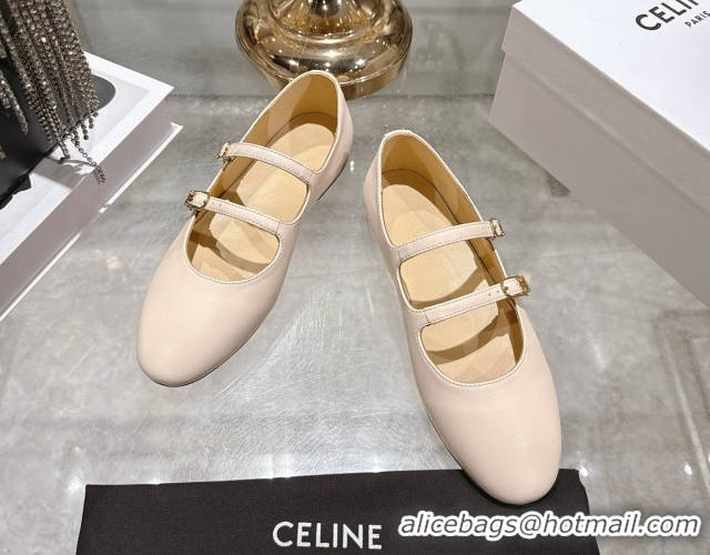 Low Cost Celine Les Ballerines Flat in Calfskin Leather with Double Straps Nude Pink 1209048 2026