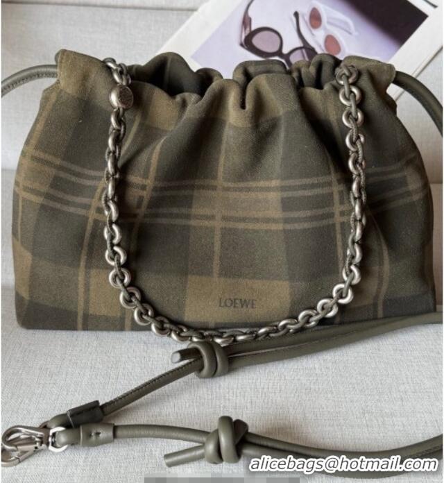 Top Quality Loewe Medium Flamenco purse in tartan suede 1774 Khaki/Green 2026