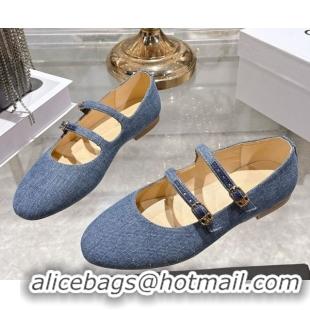 Popular Style Celine Les Ballerines Flat in Blue Denim with Double Straps 1209049 2026