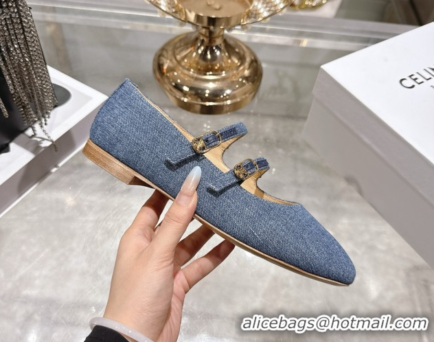 Popular Style Celine Les Ballerines Flat in Blue Denim with Double Straps 1209049 2026