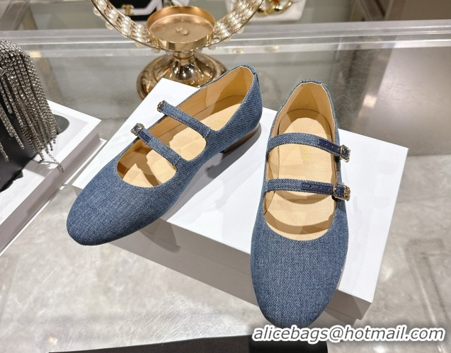 Popular Style Celine Les Ballerines Flat in Blue Denim with Double Straps 1209049 2026