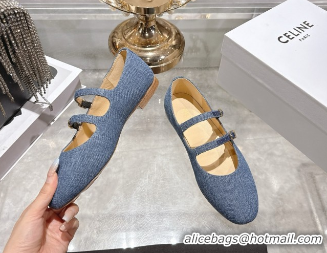 Popular Style Celine Les Ballerines Flat in Blue Denim with Double Straps 1209049 2026