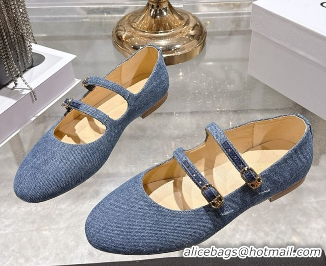 Popular Style Celine Les Ballerines Flat in Blue Denim with Double Straps 1209049 2026
