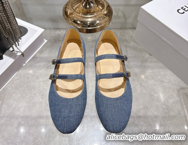 Popular Style Celine Les Ballerines Flat in Blue Denim with Double Straps 1209049 2026