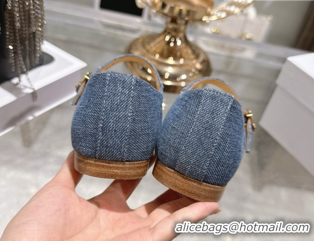 Popular Style Celine Les Ballerines Flat in Blue Denim with Double Straps 1209049 2026