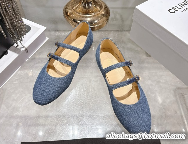 Popular Style Celine Les Ballerines Flat in Blue Denim with Double Straps 1209049 2026