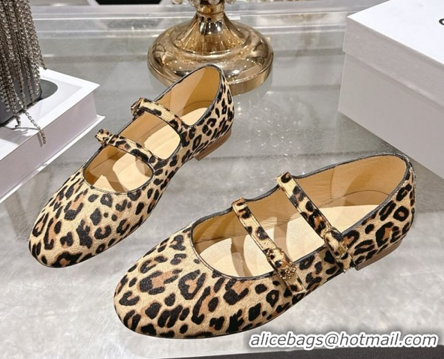 Charming Celine Les Ballerines Flat in Leopard Printed Hairy with Double Straps 1209050 2026