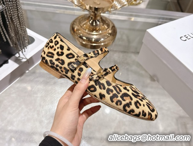 Charming Celine Les Ballerines Flat in Leopard Printed Hairy with Double Straps 1209050 2026