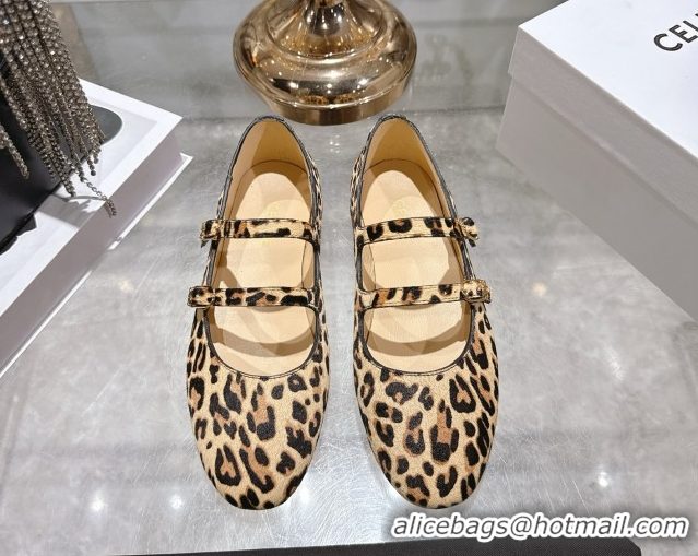 Charming Celine Les Ballerines Flat in Leopard Printed Hairy with Double Straps 1209050 2026