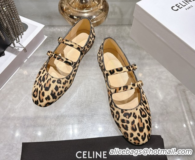 Charming Celine Les Ballerines Flat in Leopard Printed Hairy with Double Straps 1209050 2026