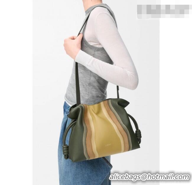 Promotional Loewe Medium Flamenco clutch bag Landscape in nappa calfskin leather 262585 Bottle Green/Ochre Yellow 2026