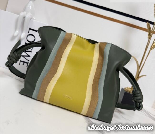 Promotional Loewe Medium Flamenco clutch bag Landscape in nappa calfskin leather 262585 Bottle Green/Ochre Yellow 2026