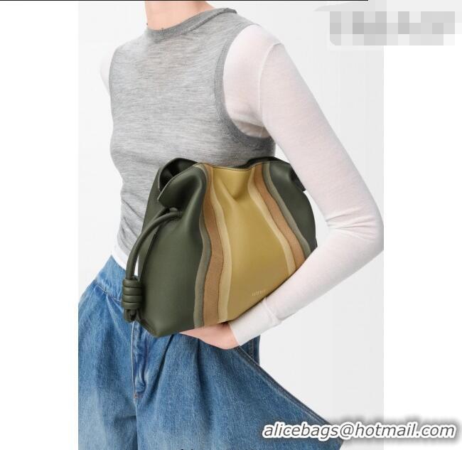 Promotional Loewe Medium Flamenco clutch bag Landscape in nappa calfskin leather 262585 Bottle Green/Ochre Yellow 2026