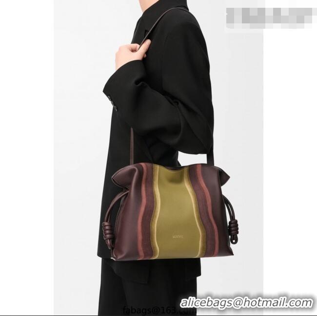 Discount Loewe Medium Flamenco clutch bag Landscape in nappa calfskin leather 262585 Chocolate/Light Moss Green 2026