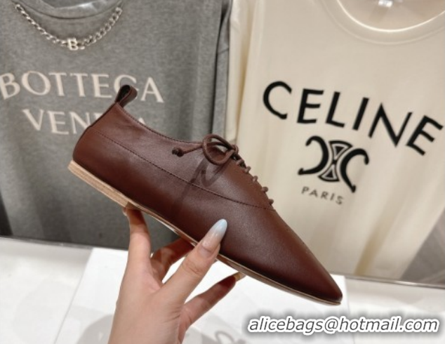 Good Product Celine Lise Perforated Triomphe Richelieu Laced-up Shoes in Calfskin Leather Brown 1209051 2026
