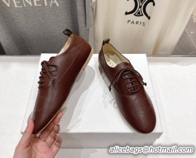 Good Product Celine Lise Perforated Triomphe Richelieu Laced-up Shoes in Calfskin Leather Brown 1209051 2026