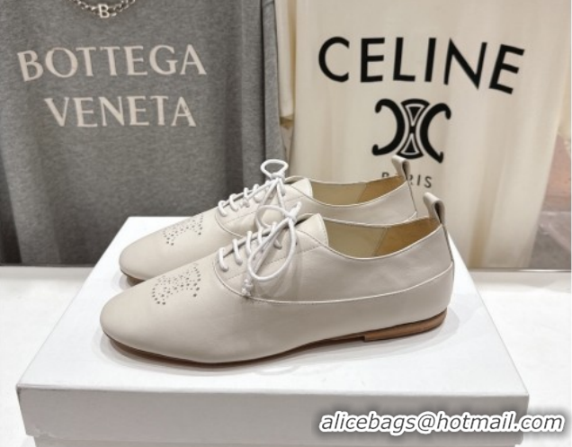 Fashion Celine Lise Perforated Triomphe Richelieu Laced-up Shoes in Calfskin Leather White 1209052 2026