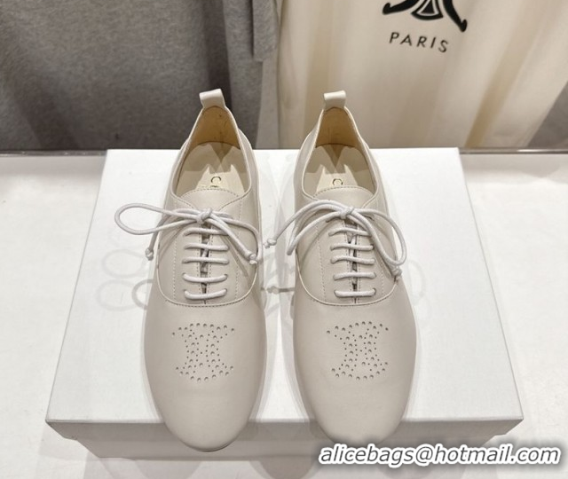 Fashion Celine Lise Perforated Triomphe Richelieu Laced-up Shoes in Calfskin Leather White 1209052 2026