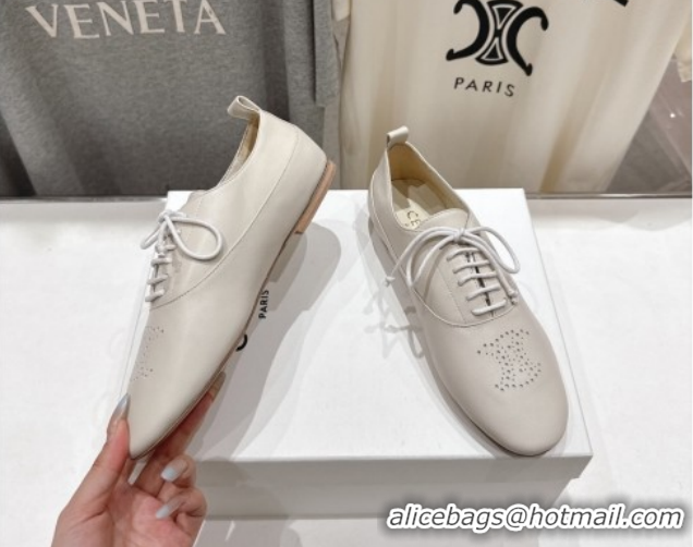 Fashion Celine Lise Perforated Triomphe Richelieu Laced-up Shoes in Calfskin Leather White 1209052 2026