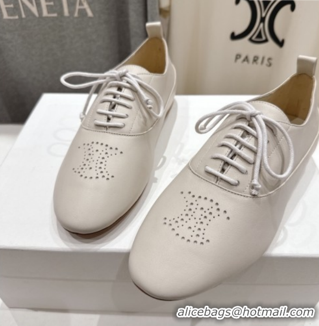 Fashion Celine Lise Perforated Triomphe Richelieu Laced-up Shoes in Calfskin Leather White 1209052 2026