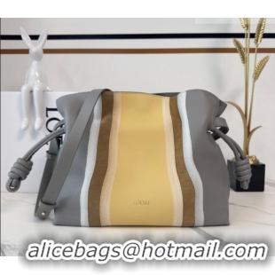 Super Quality Loewe Medium Flamenco clutch bag Landscape in nappa calfskin leather 262585 Sparkling Grey/Butter Yellow 2