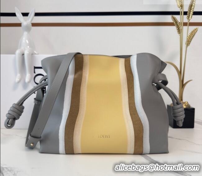Super Quality Loewe Medium Flamenco clutch bag Landscape in nappa calfskin leather 262585 Sparkling Grey/Butter Yellow 2
