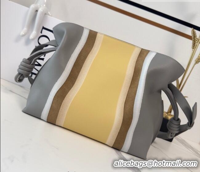 Super Quality Loewe Medium Flamenco clutch bag Landscape in nappa calfskin leather 262585 Sparkling Grey/Butter Yellow 2