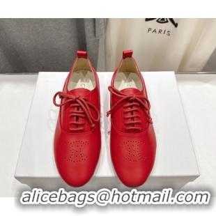 Big Discount Celine Lise Perforated Triomphe Richelieu Laced-up Shoes in Calfskin Leather Red 1209053 2026