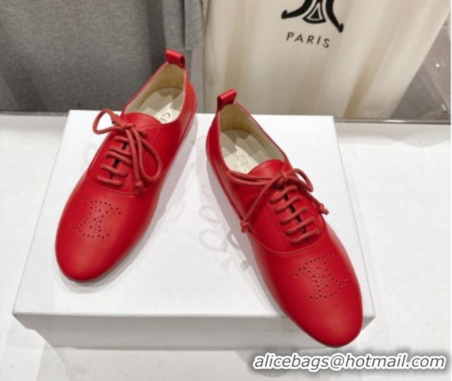 Big Discount Celine Lise Perforated Triomphe Richelieu Laced-up Shoes in Calfskin Leather Red 1209053 2026