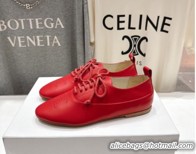 Big Discount Celine Lise Perforated Triomphe Richelieu Laced-up Shoes in Calfskin Leather Red 1209053 2026