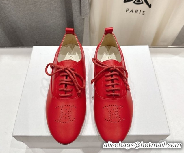 Big Discount Celine Lise Perforated Triomphe Richelieu Laced-up Shoes in Calfskin Leather Red 1209053 2026