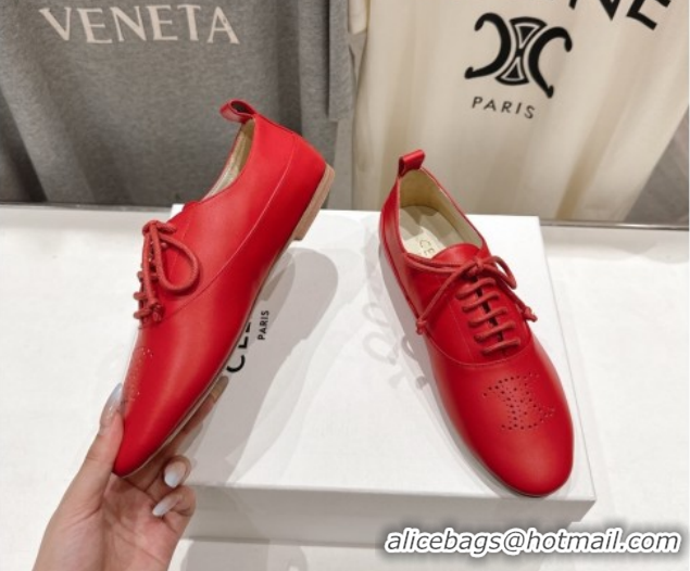 Big Discount Celine Lise Perforated Triomphe Richelieu Laced-up Shoes in Calfskin Leather Red 1209053 2026
