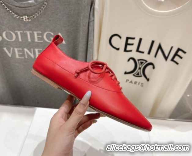 Big Discount Celine Lise Perforated Triomphe Richelieu Laced-up Shoes in Calfskin Leather Red 1209053 2026