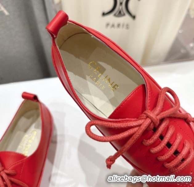 Big Discount Celine Lise Perforated Triomphe Richelieu Laced-up Shoes in Calfskin Leather Red 1209053 2026