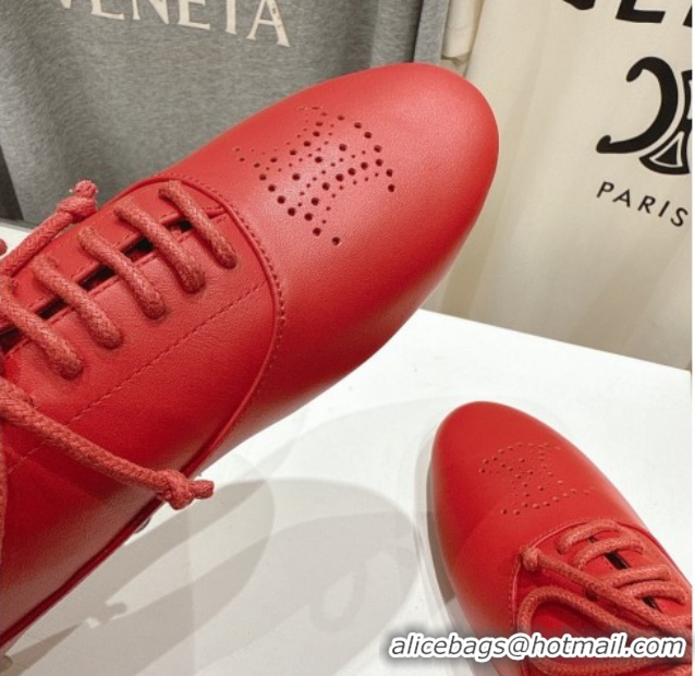 Big Discount Celine Lise Perforated Triomphe Richelieu Laced-up Shoes in Calfskin Leather Red 1209053 2026