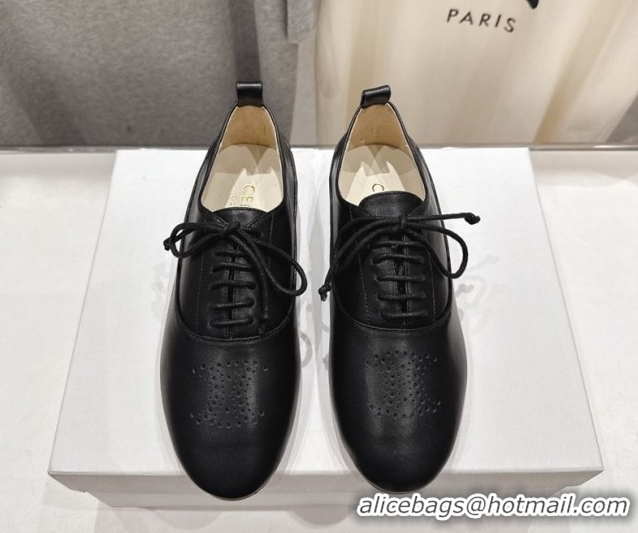 Best Grade Celine Lise Perforated Triomphe Richelieu Laced-up Shoes in Calfskin Leather Black 1209054 2026