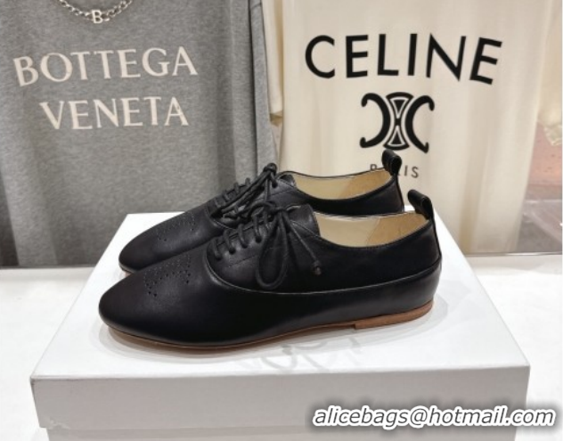 Best Grade Celine Lise Perforated Triomphe Richelieu Laced-up Shoes in Calfskin Leather Black 1209054 2026