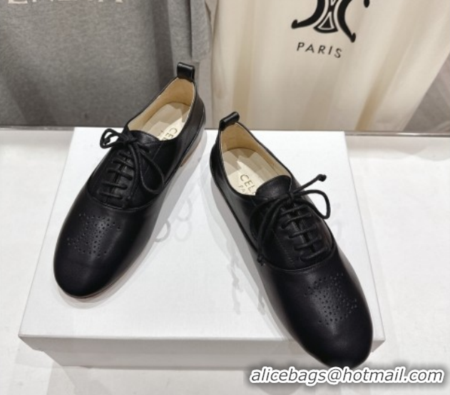 Best Grade Celine Lise Perforated Triomphe Richelieu Laced-up Shoes in Calfskin Leather Black 1209054 2026