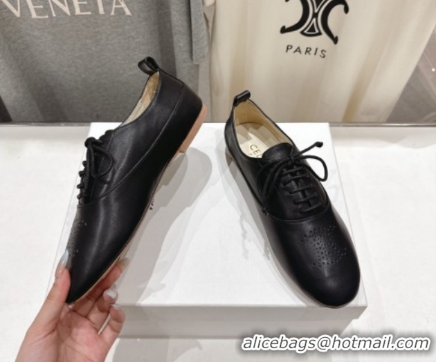 Best Grade Celine Lise Perforated Triomphe Richelieu Laced-up Shoes in Calfskin Leather Black 1209054 2026