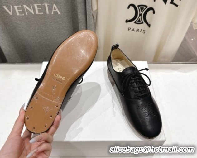 Best Grade Celine Lise Perforated Triomphe Richelieu Laced-up Shoes in Calfskin Leather Black 1209054 2026